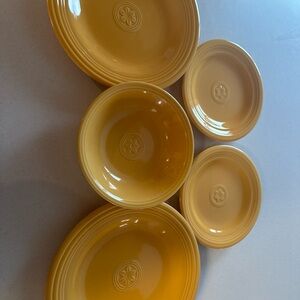 Yellow Ceramic Dinnerware Set with Concentric Rings
